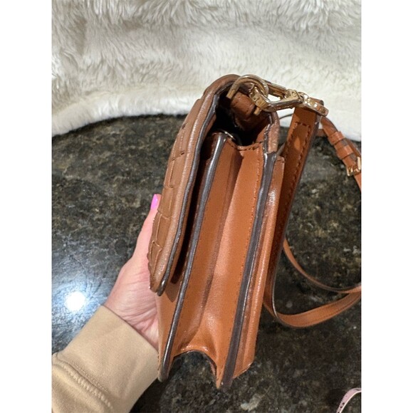 Michael Kors Crossbody Phone Bag Wallet Purse Brown Woven Small Gold Logo - Picture 6 of 10